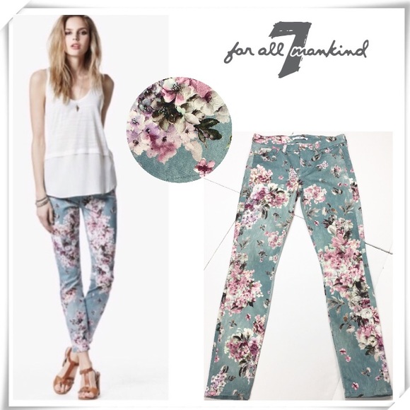 7 For All Mankind Denim - 7 for all mankind Floral  Print Skinny Ankle Legs